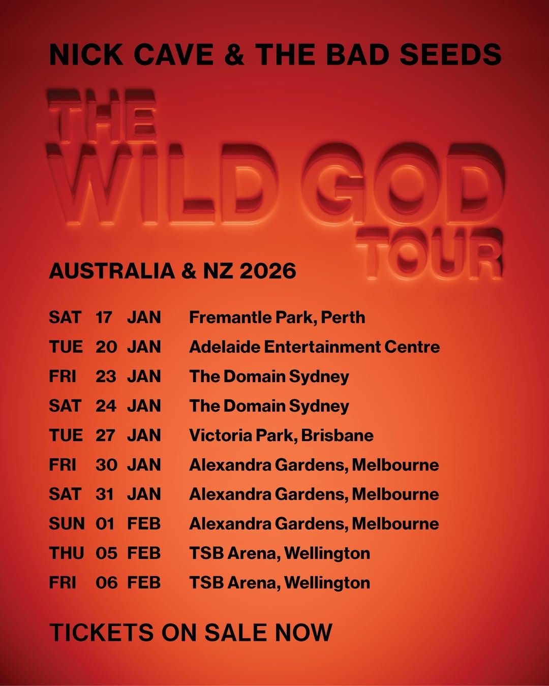 Nick Cave & The Bad Seeds Wild God Tour Poster 2026